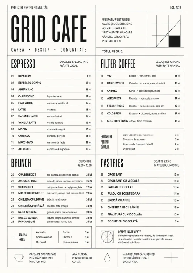 Architectural Grid cafe-menu menu template preview