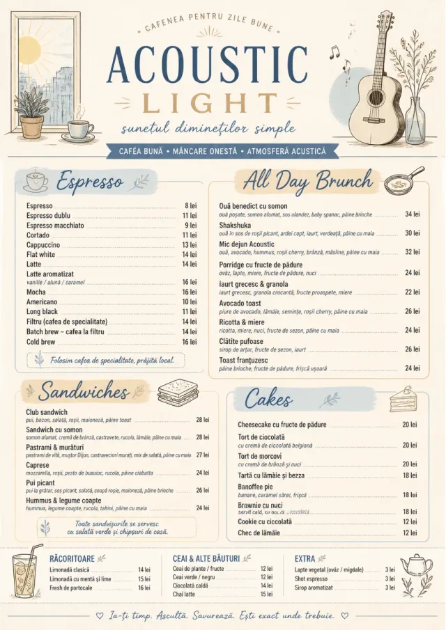 Acoustic Light cafe-menu menu template preview