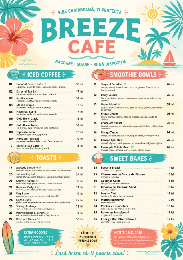 Caribbean Breeze cafe-menu menu template preview