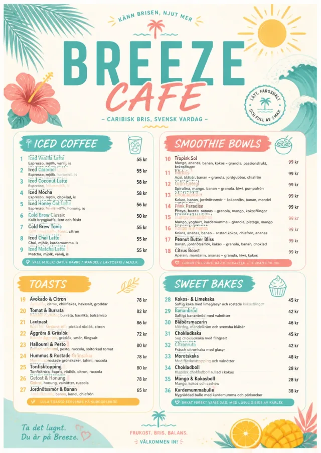 Caribbean Breeze cafe-menu menu template preview