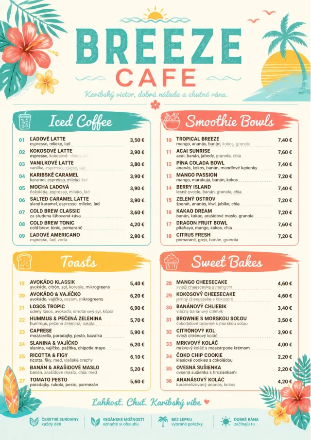 Caribbean Breeze cafe-menu menu template preview