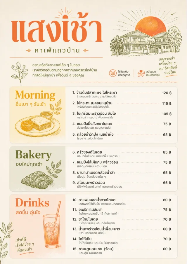 Sunrise Short Carte cafe-menu menu template preview