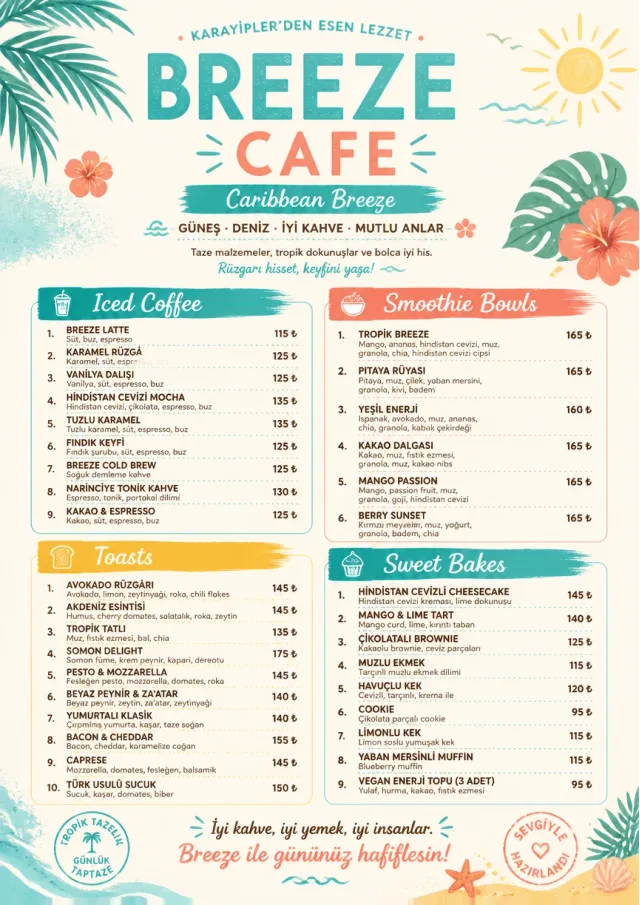 Caribbean Breeze cafe-menu menu template preview