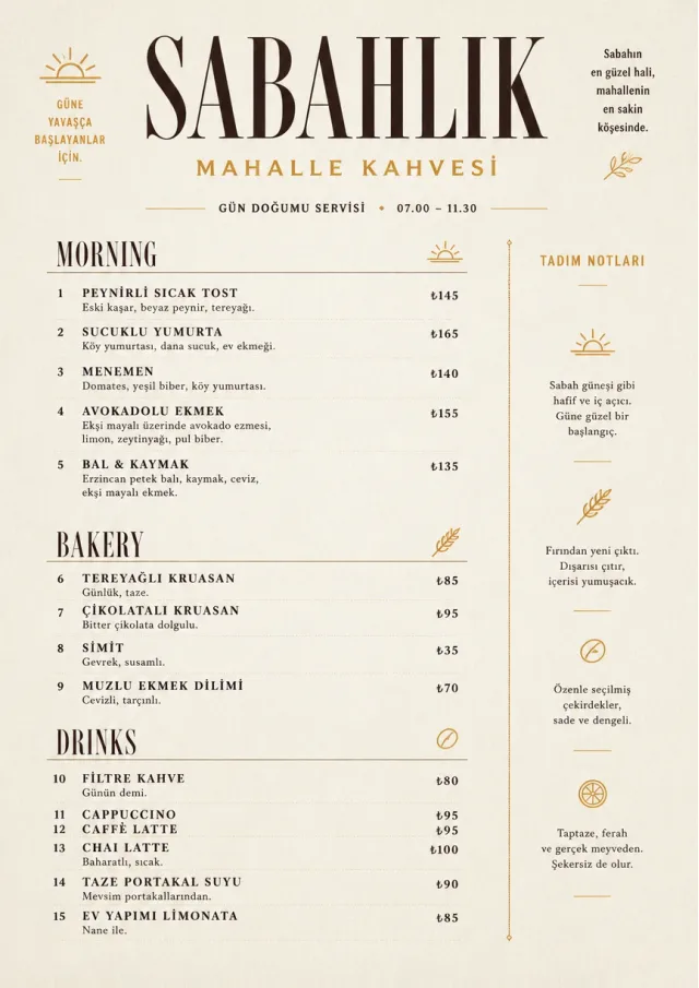 Sunrise Short Carte cafe-menu menu template preview