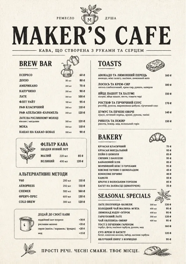 Craft Artisan cafe-menu menu template preview