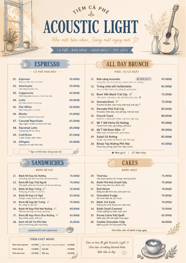 Acoustic Light cafe-menu menu template preview