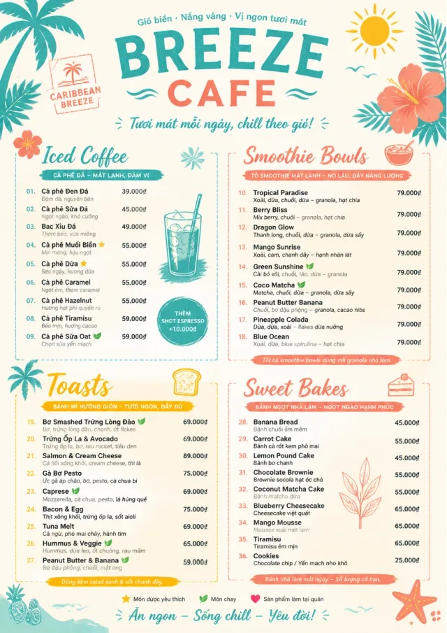Caribbean Breeze cafe-menu menu template preview
