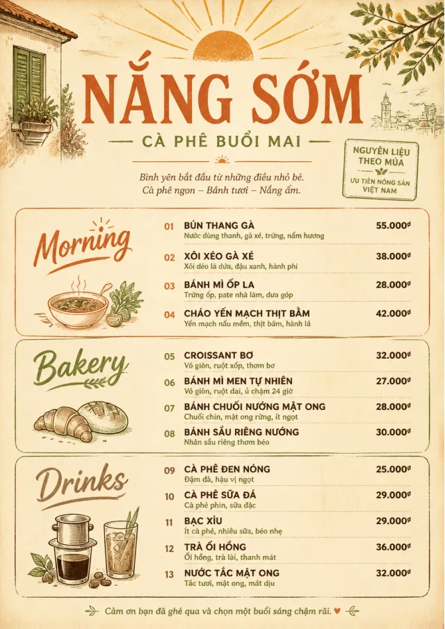 Sunrise Short Carte cafe-menu menu template preview