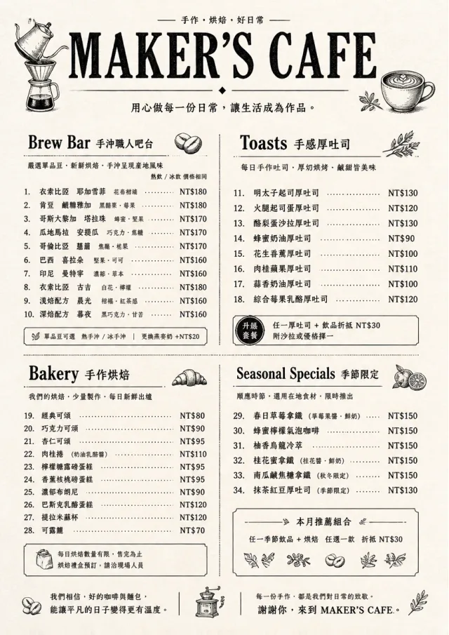 Craft Artisan cafe-menu menu template preview