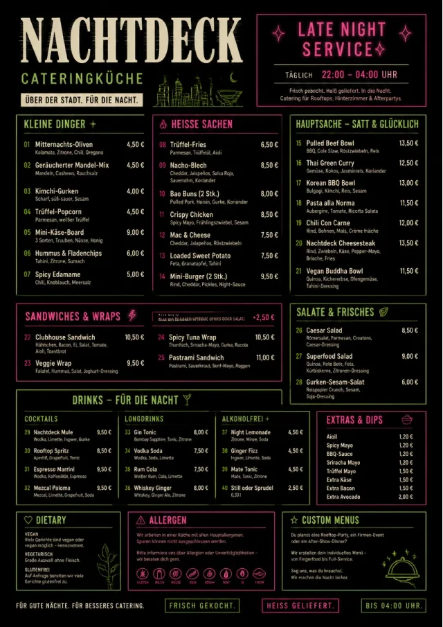 Late Night Service catering-menu menu template preview