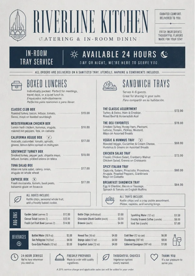 In-Room Tray Service catering-menu menu template preview