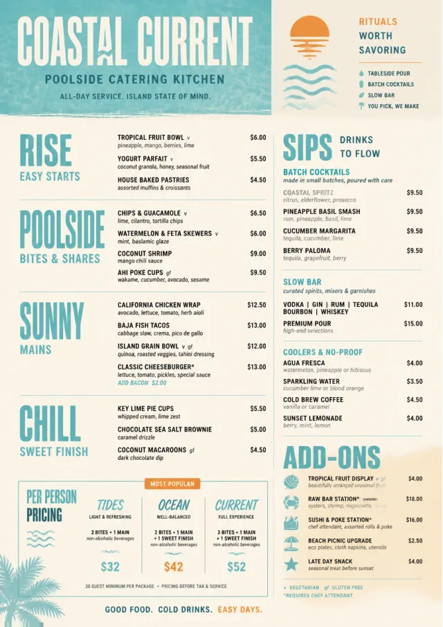 Resort Poolside catering-menu menu template preview