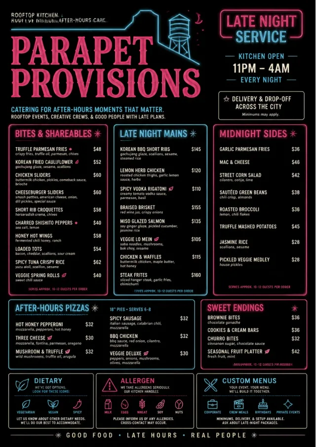 Late Night Service catering-menu menu template preview