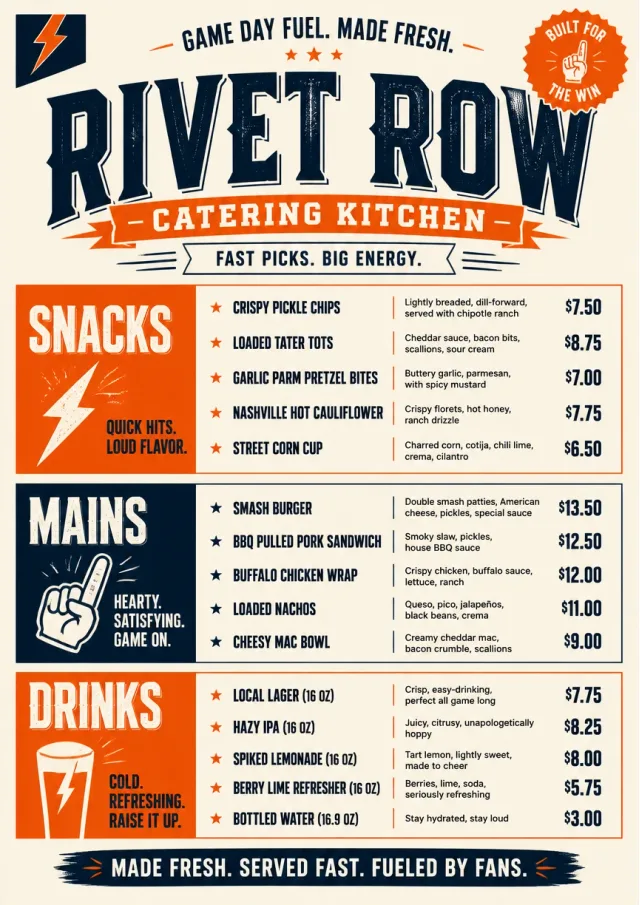 Arena Snack Strip catering-menu menu template preview