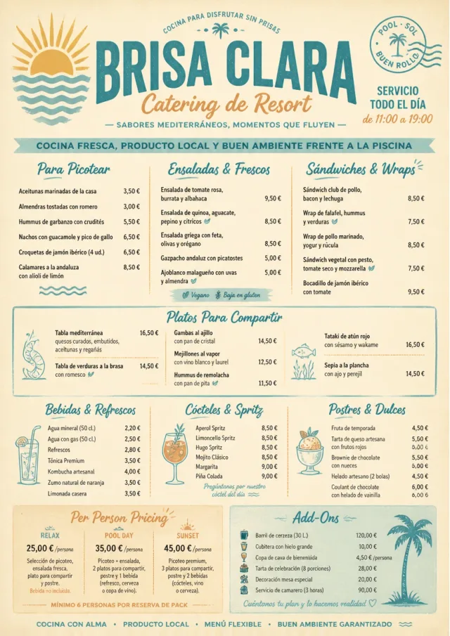 Resort Poolside catering-menu menu template preview