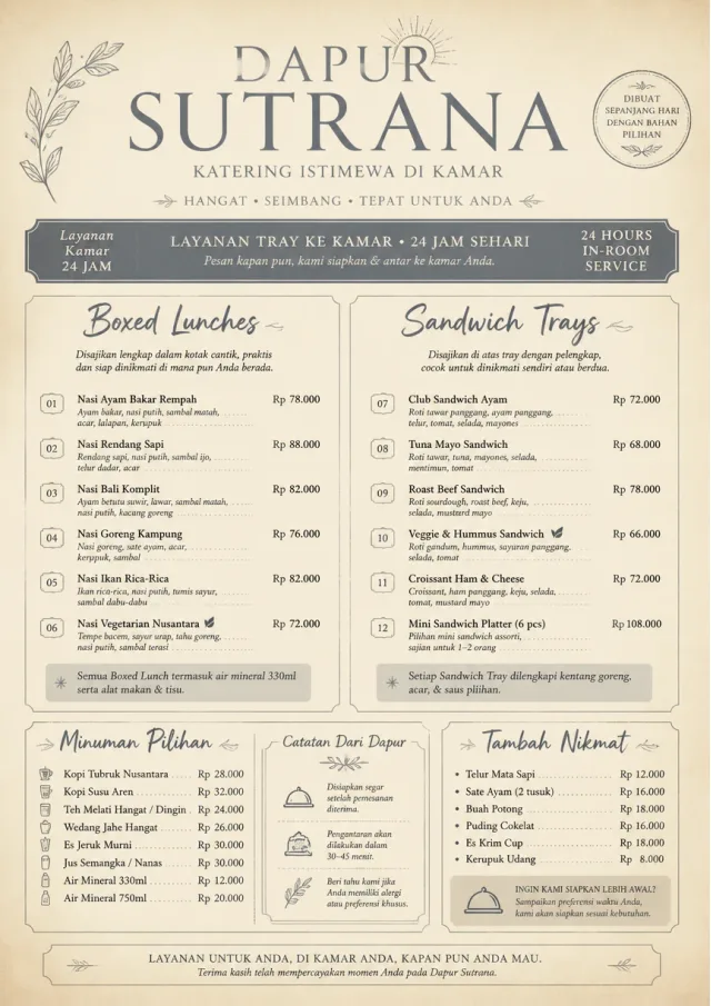 In-Room Tray Service catering-menu menu template preview