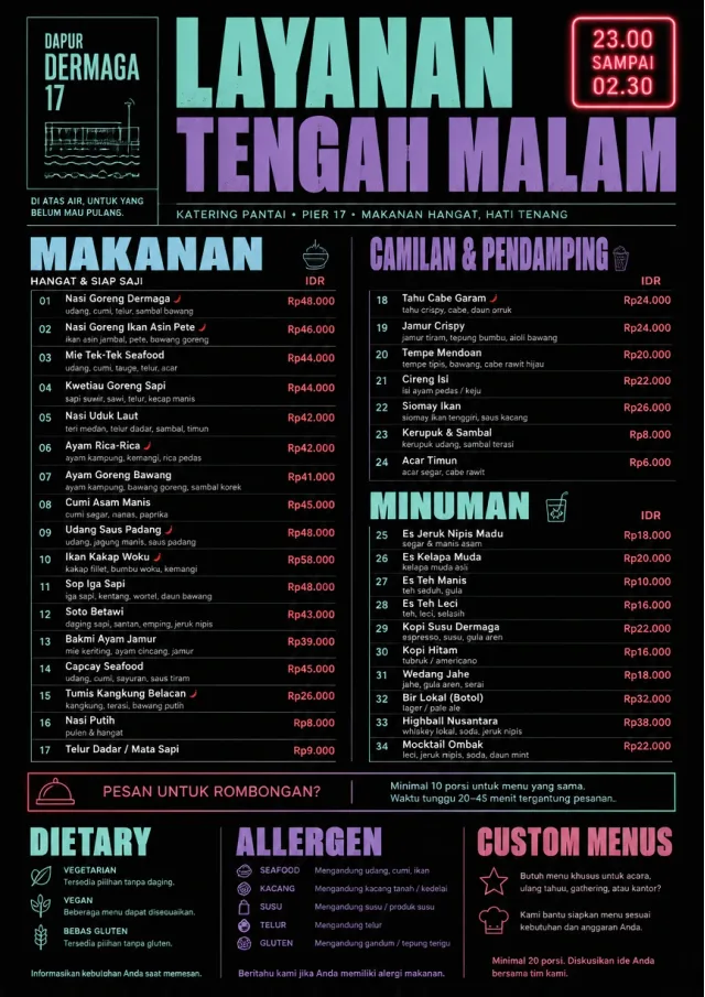 Late Night Service catering-menu menu template preview