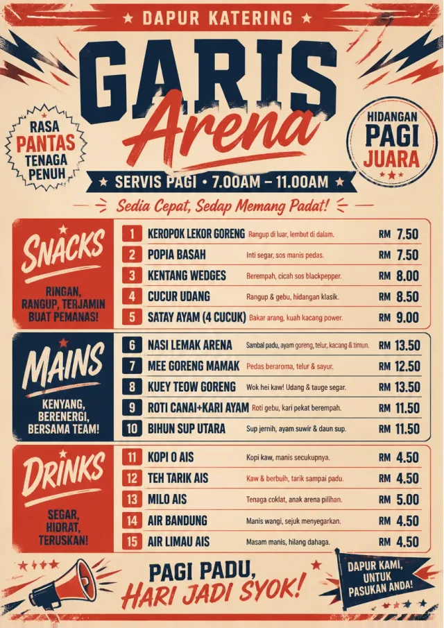 Arena Snack Strip catering-menu menu template preview