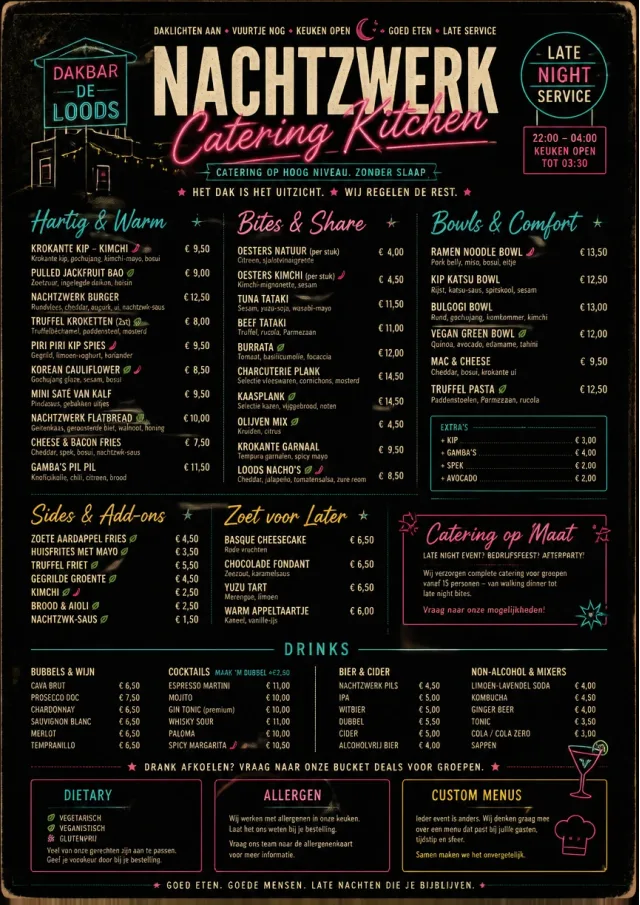 Late Night Service catering-menu menu template preview