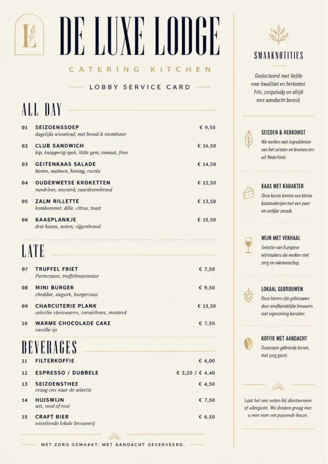 Lobby Service Card catering-menu menu template preview