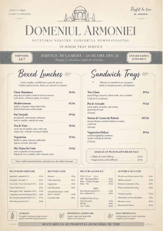 In-Room Tray Service catering-menu menu template preview