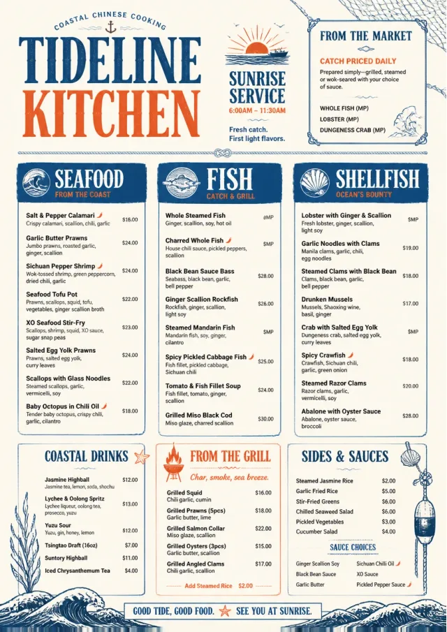 Coastal Regional chinese-menu menu template preview