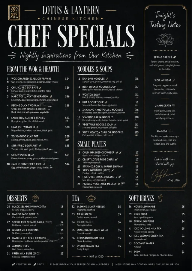 Chef Specials Board chinese-menu menu template preview