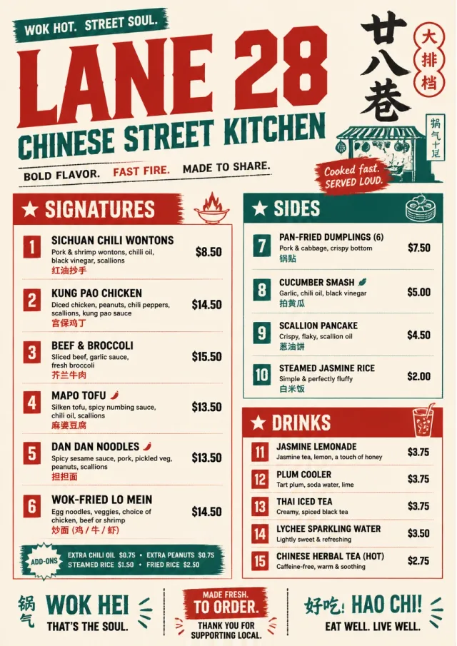 Street Stall Flyer chinese-menu menu template preview