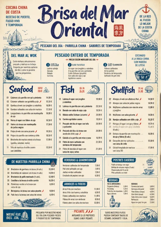 Coastal Regional chinese-menu menu template preview