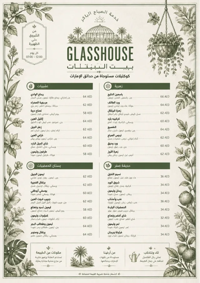 Botanical Glasshouse cocktail-menu menu template preview