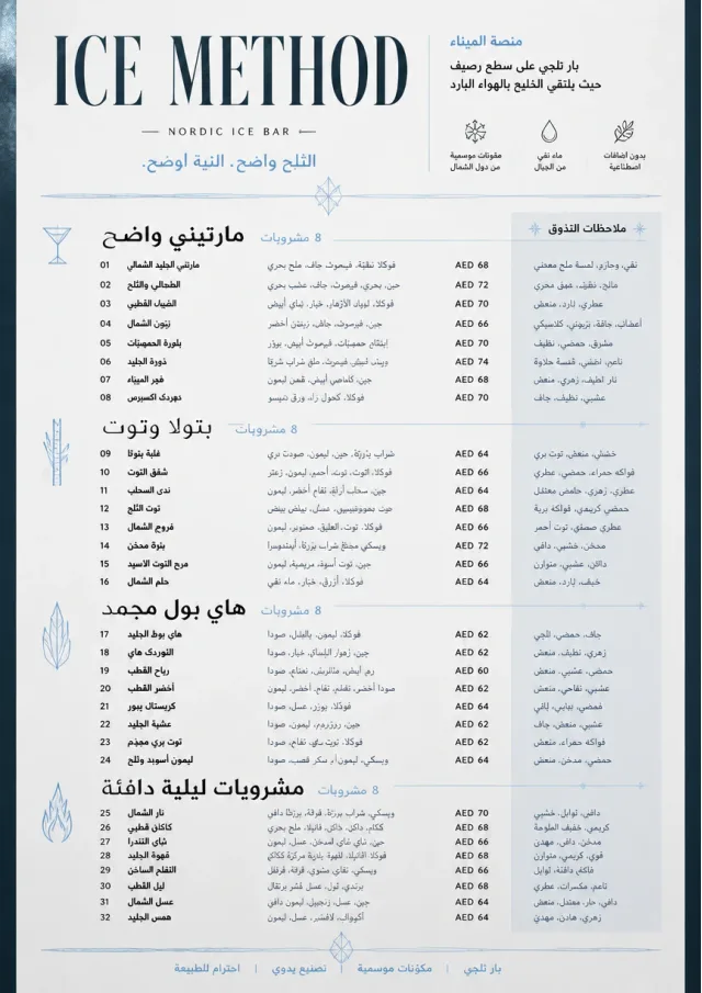 Nordic Ice Bar cocktail-menu menu template preview