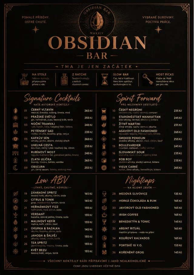 High-End Dark Mode cocktail-menu menu template preview
