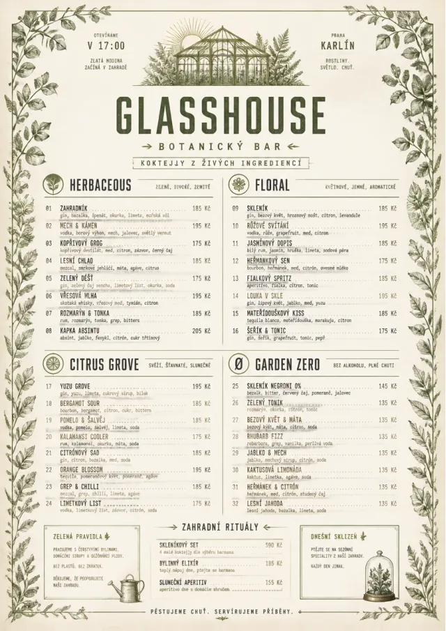 Botanical Glasshouse cocktail-menu menu template preview