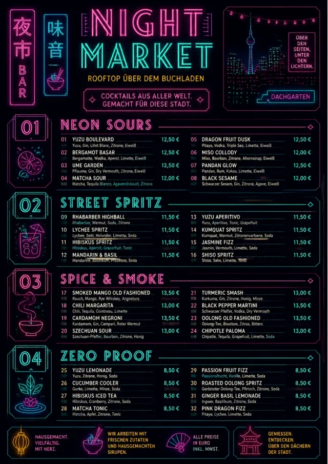 Neon Night Market cocktail-menu menu template preview