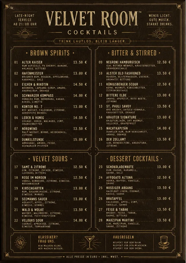 Speakeasy Leather cocktail-menu menu template preview