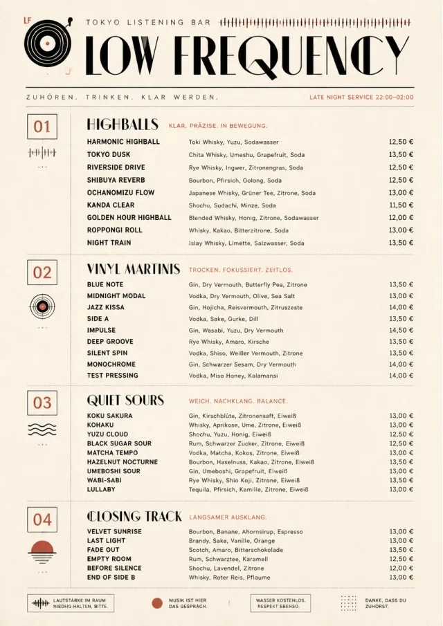 Tokyo Listening Bar cocktail-menu menu template preview