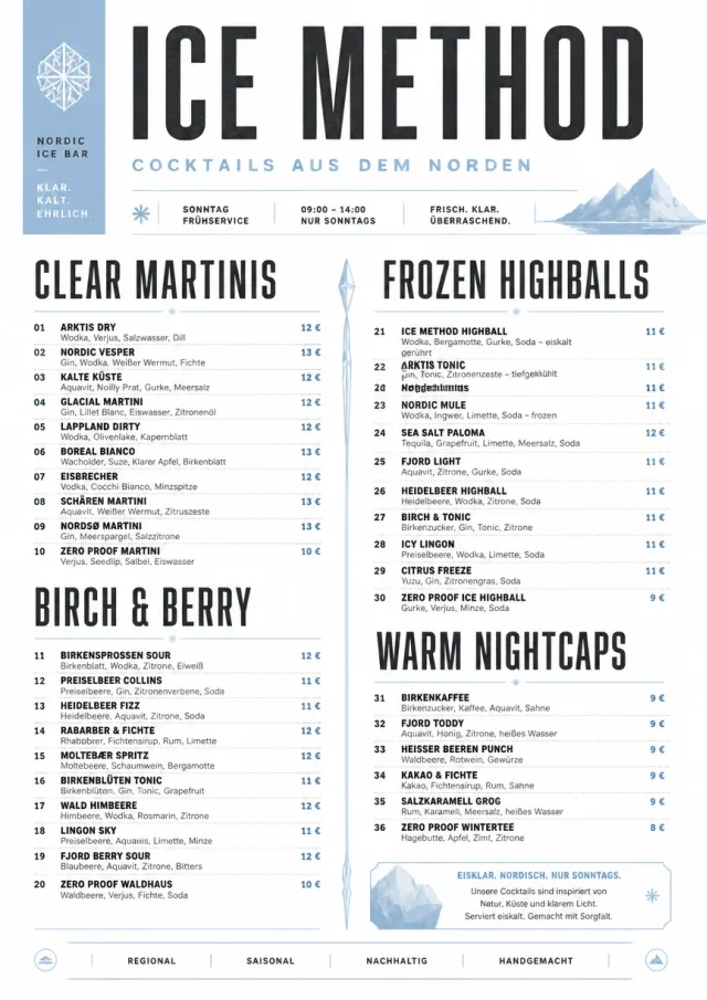 Nordic Ice Bar cocktail-menu menu template preview