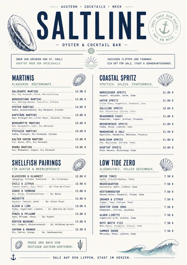 Coastal Oyster Bar cocktail-menu menu template preview