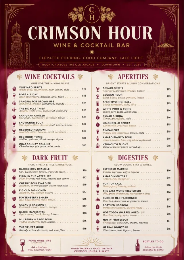 Burgundy Wine cocktail-menu menu template preview