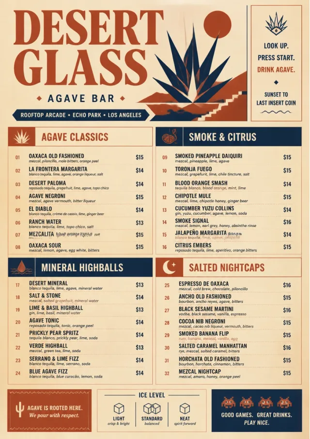Desert Agave cocktail-menu menu template preview
