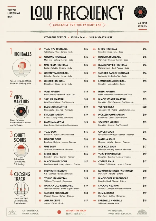 Tokyo Listening Bar cocktail-menu menu template preview