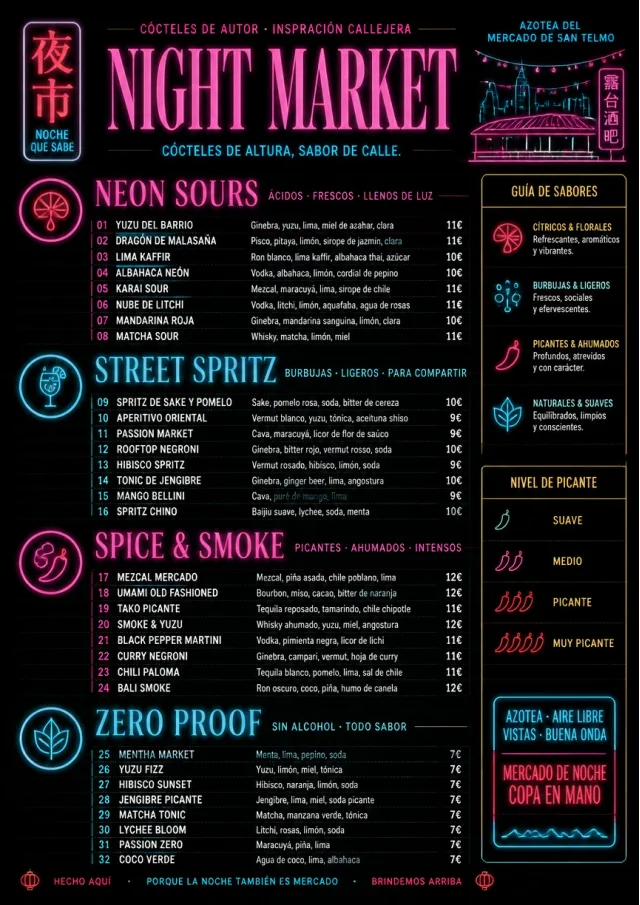 Neon Night Market cocktail-menu menu template preview