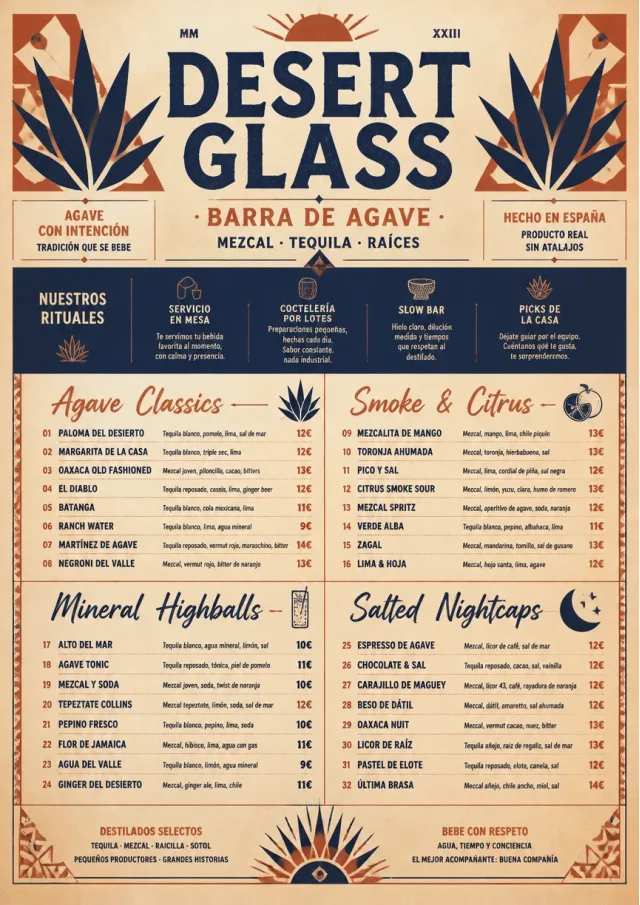 Desert Agave cocktail-menu menu template preview