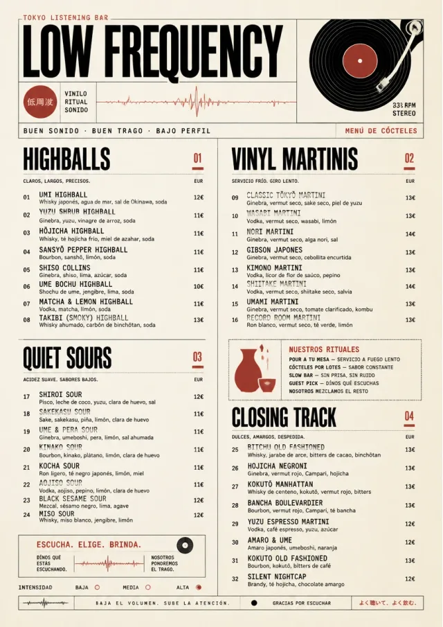 Tokyo Listening Bar cocktail-menu menu template preview