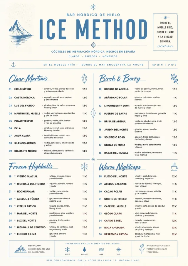 Nordic Ice Bar cocktail-menu menu template preview