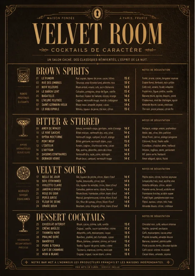Speakeasy Leather cocktail-menu menu template preview