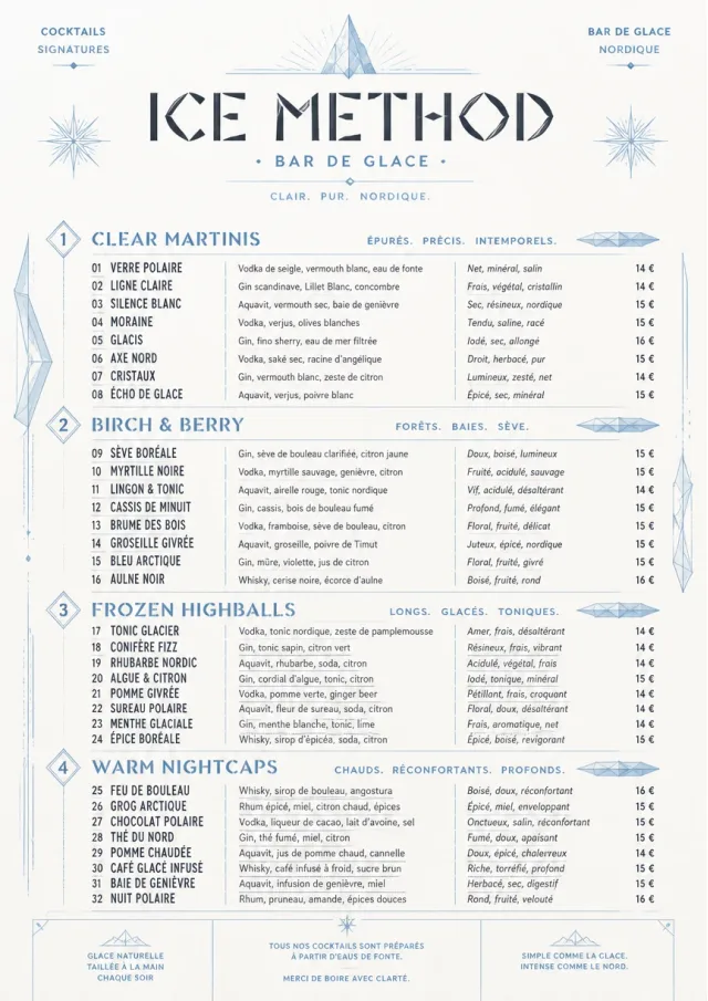 Nordic Ice Bar cocktail-menu menu template preview