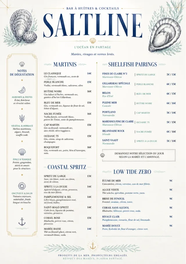 Coastal Oyster Bar cocktail-menu menu template preview