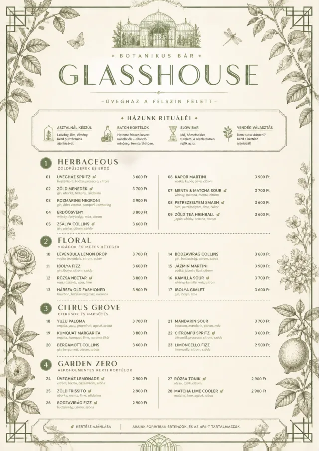 Botanical Glasshouse cocktail-menu menu template preview