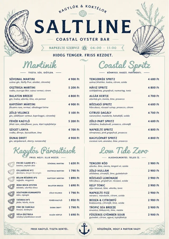 Coastal Oyster Bar cocktail-menu menu template preview